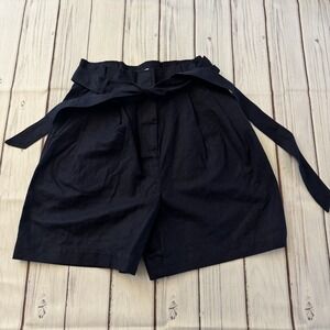 Boden Womens Paperbag High Waisted Shorts Size US 6 Navy Blue Linen Blend Tie